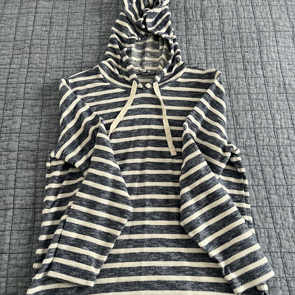 J. Crew Navy and Cream Striped Hooded Sweatshirt